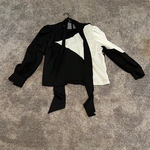 NWT Black and White Tie Neck Blouse
